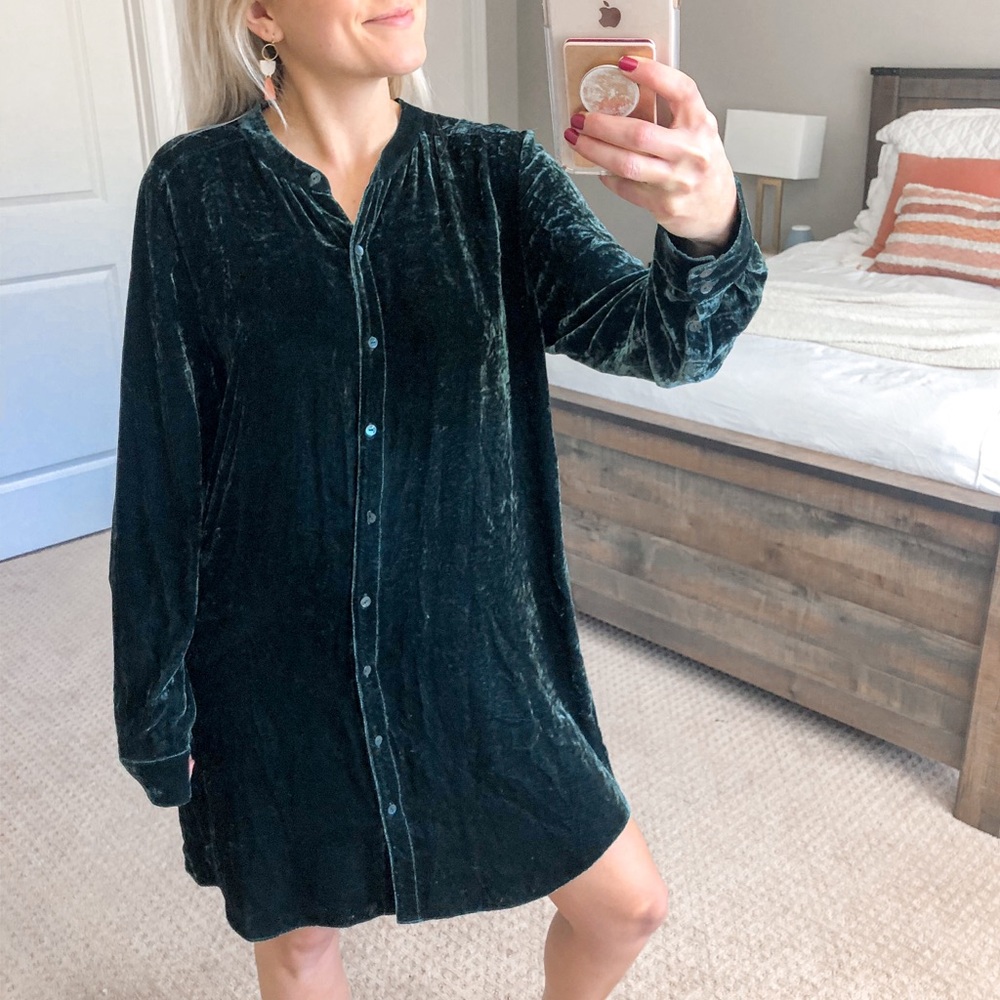 Eileen Fisher Velvet Mandarin Collar Long Shirt M